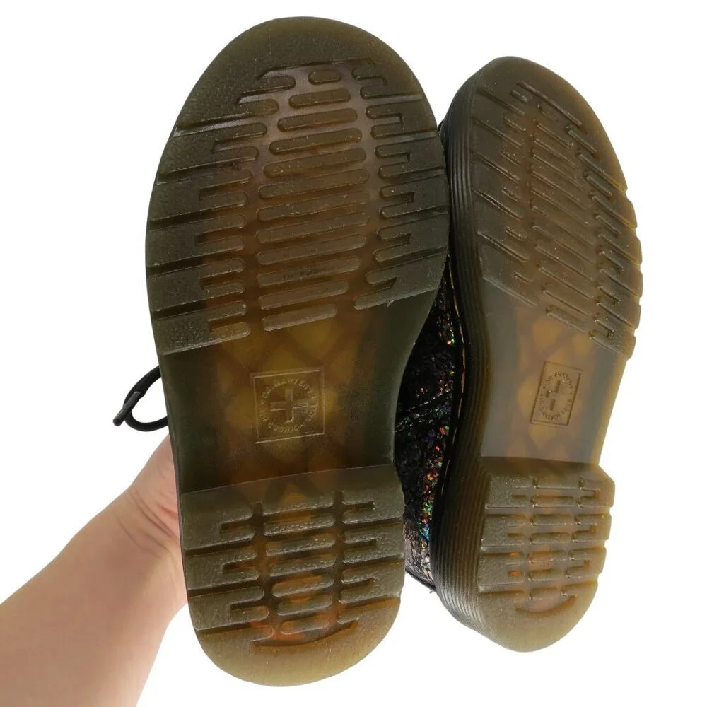 DR MARTENS Toddler Black Disco Crinkle 1460T Lace-Up Combat Boots Kid's Size 7